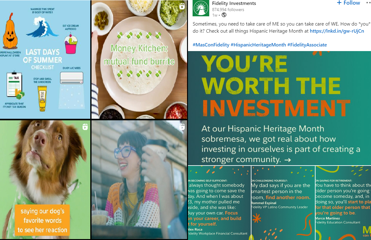 Fidelity Investments- Instagram and LinkedIn posts being displayed side by side