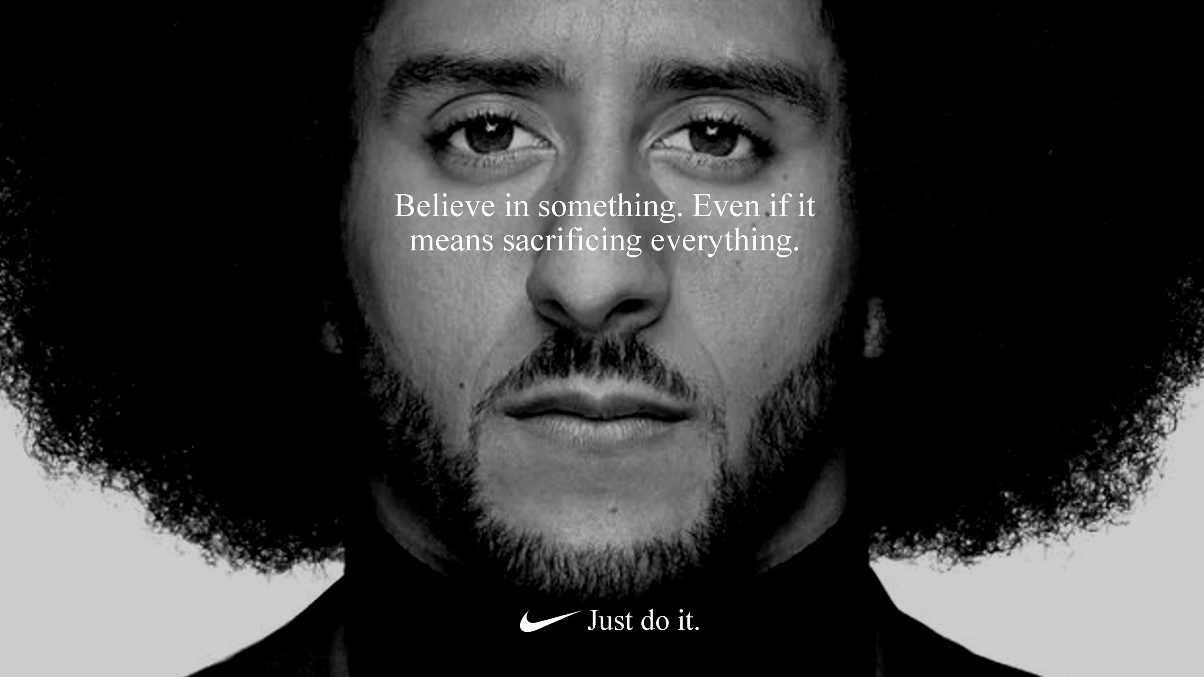 An ad featuring Colin Kaepernick from Nike-s Dream Crazy ad campaign
