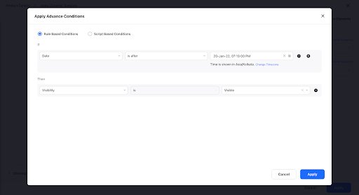 A screenshot of a Sprinklr-platform interface page where you can apply advanced conditions, such as rule- and script-based conditions, to avoid your ads from triggering Facebook's learning mode.