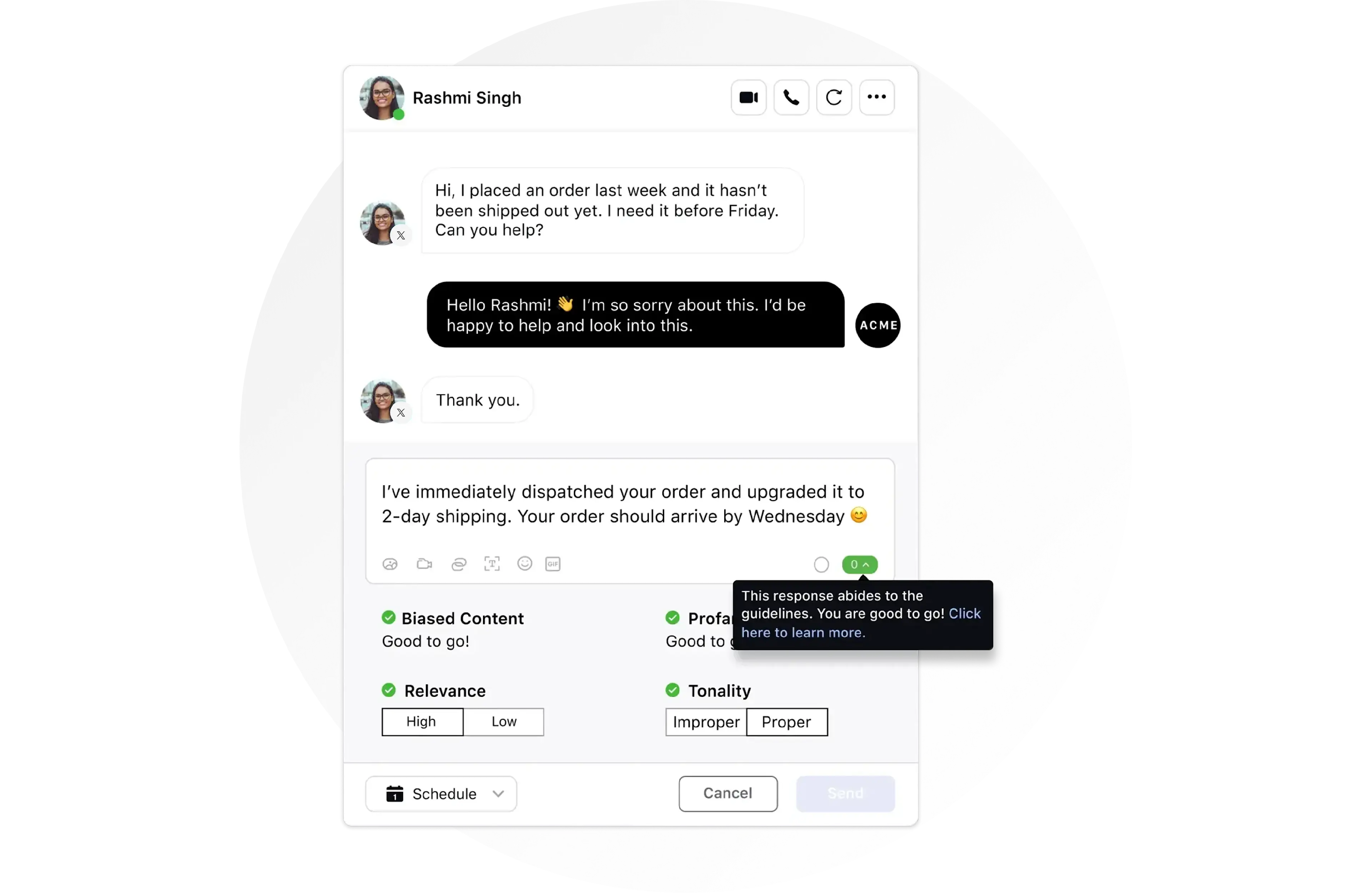 Brand-aligned replies SocialCustomerService