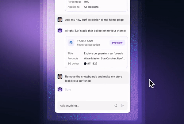 Shopify Sidekick generative AI conversational bot interface