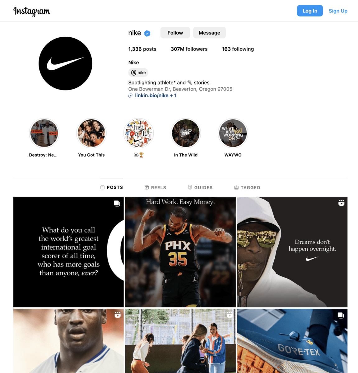 Nike-s Instagram page