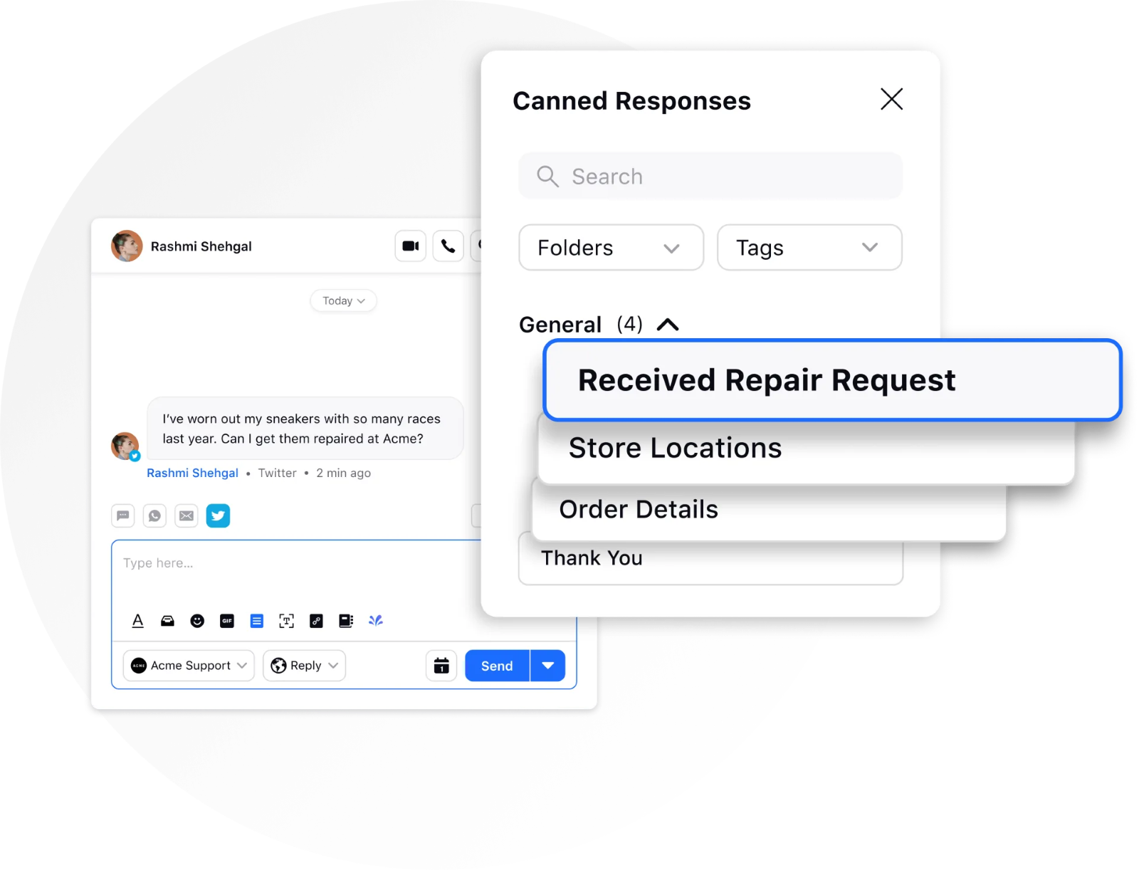 General canned responses for common queries on Sprinklr