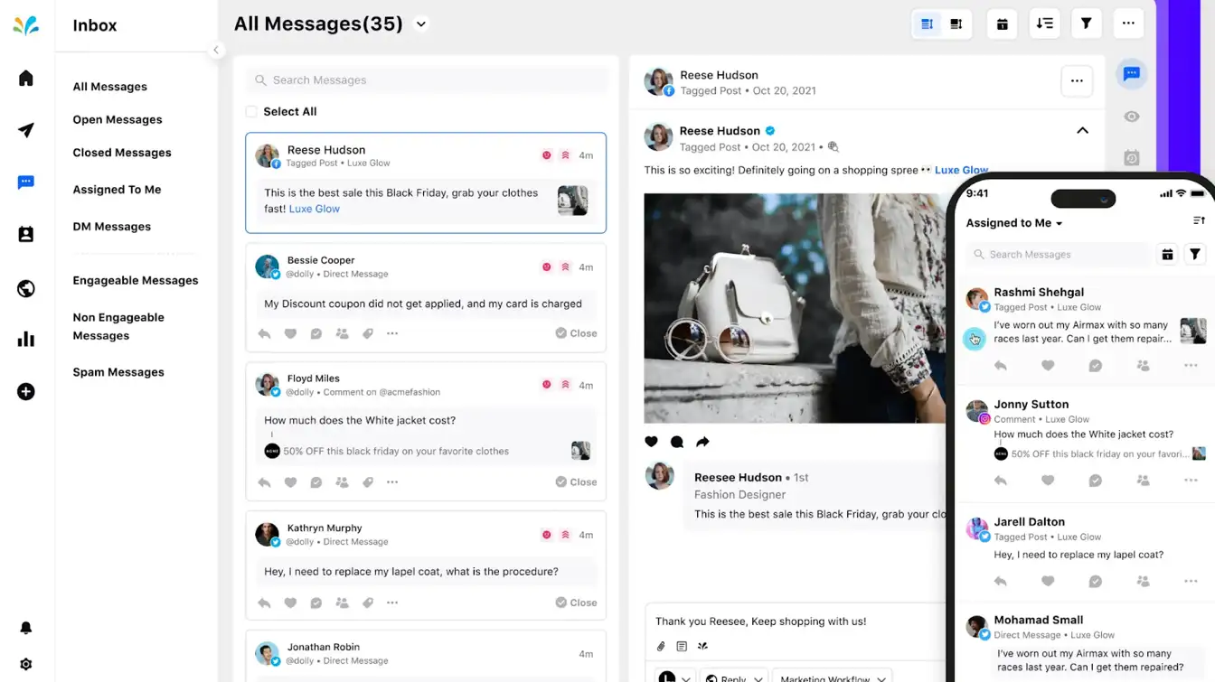 Sprinklr’s social inbox capabilities.