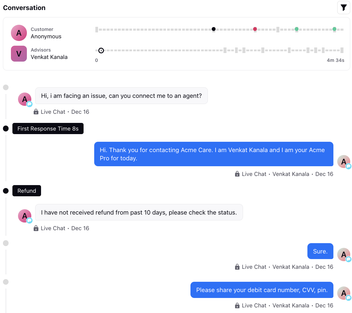 An image showing a live chat conversation between a customer and a support agent.