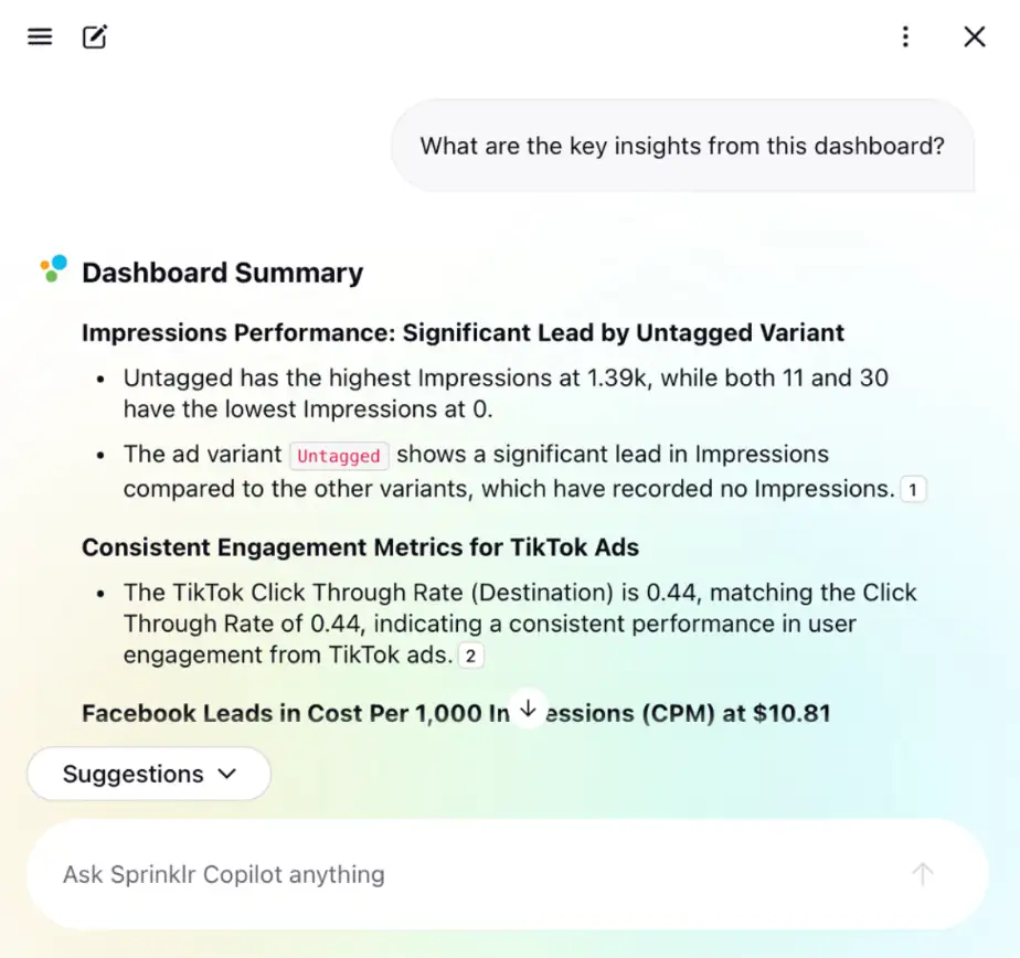 Sprinklr CoPilot for reporting.