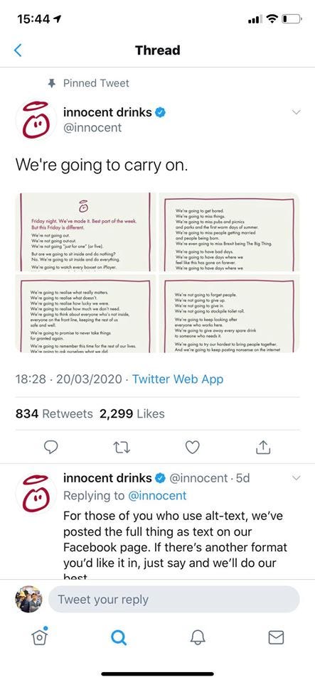 A Tweet by the brand Innocent Drinks