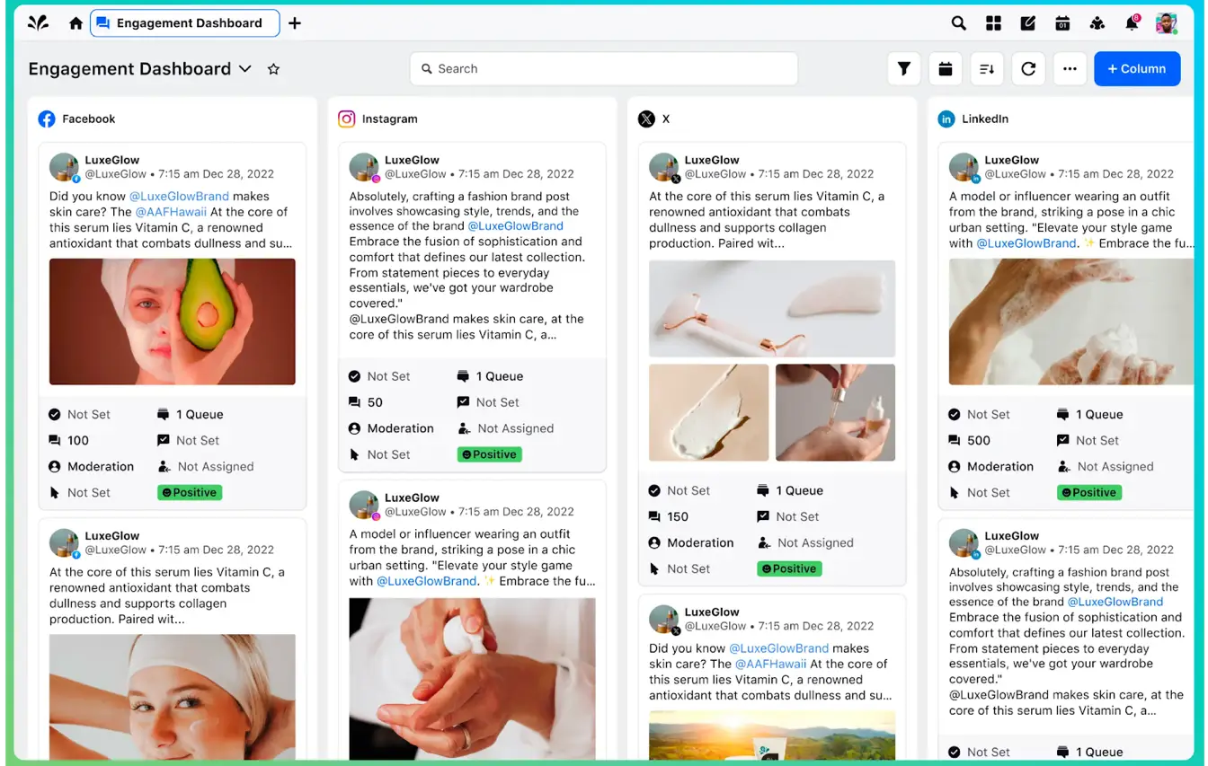 Sprinklr Social dashboard showcasing campaign performance insights and action items for different social media channels.