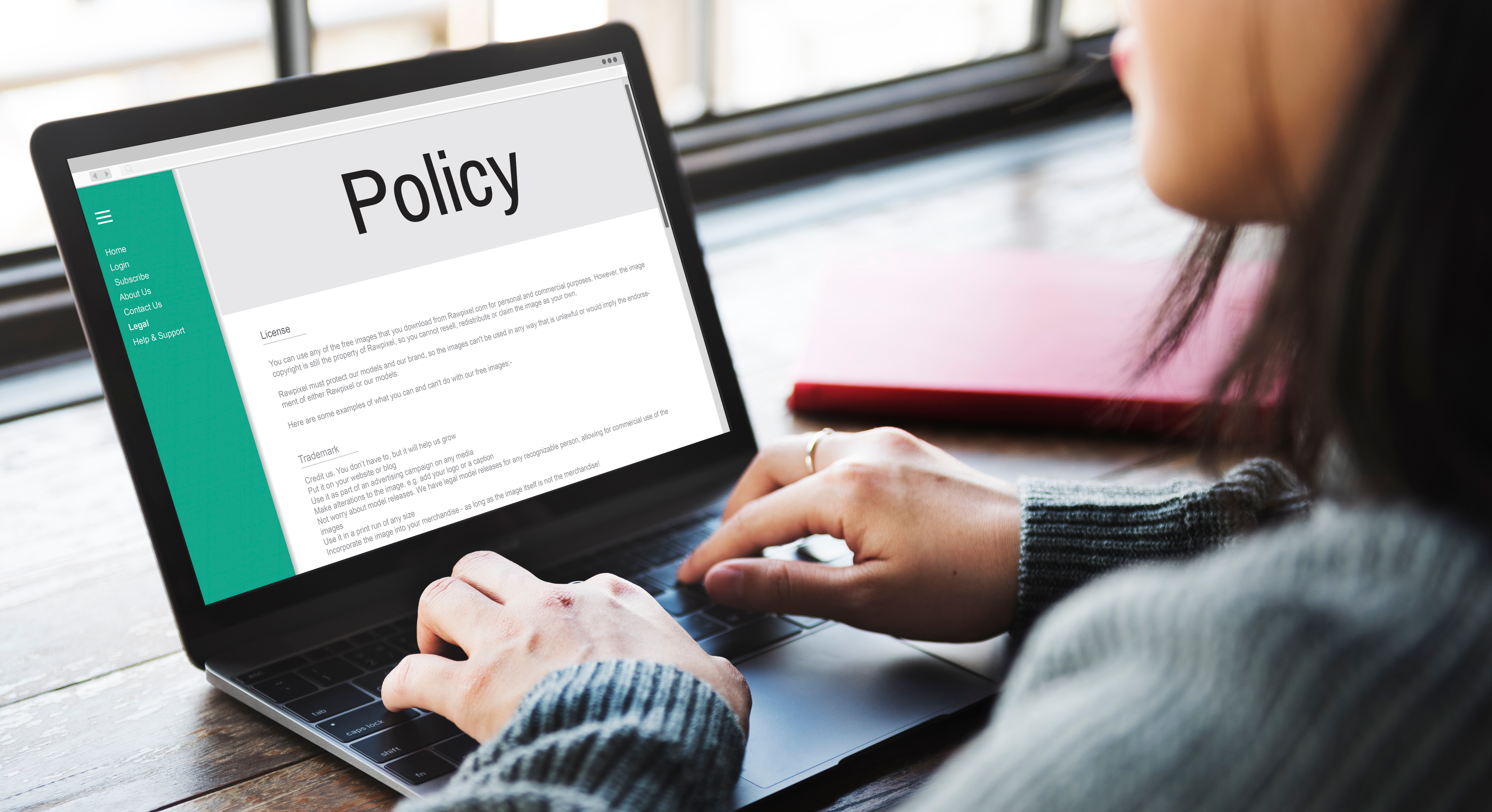 A legal policy image showing detailed intellectual property rights, privacy rules and FTC guidelines