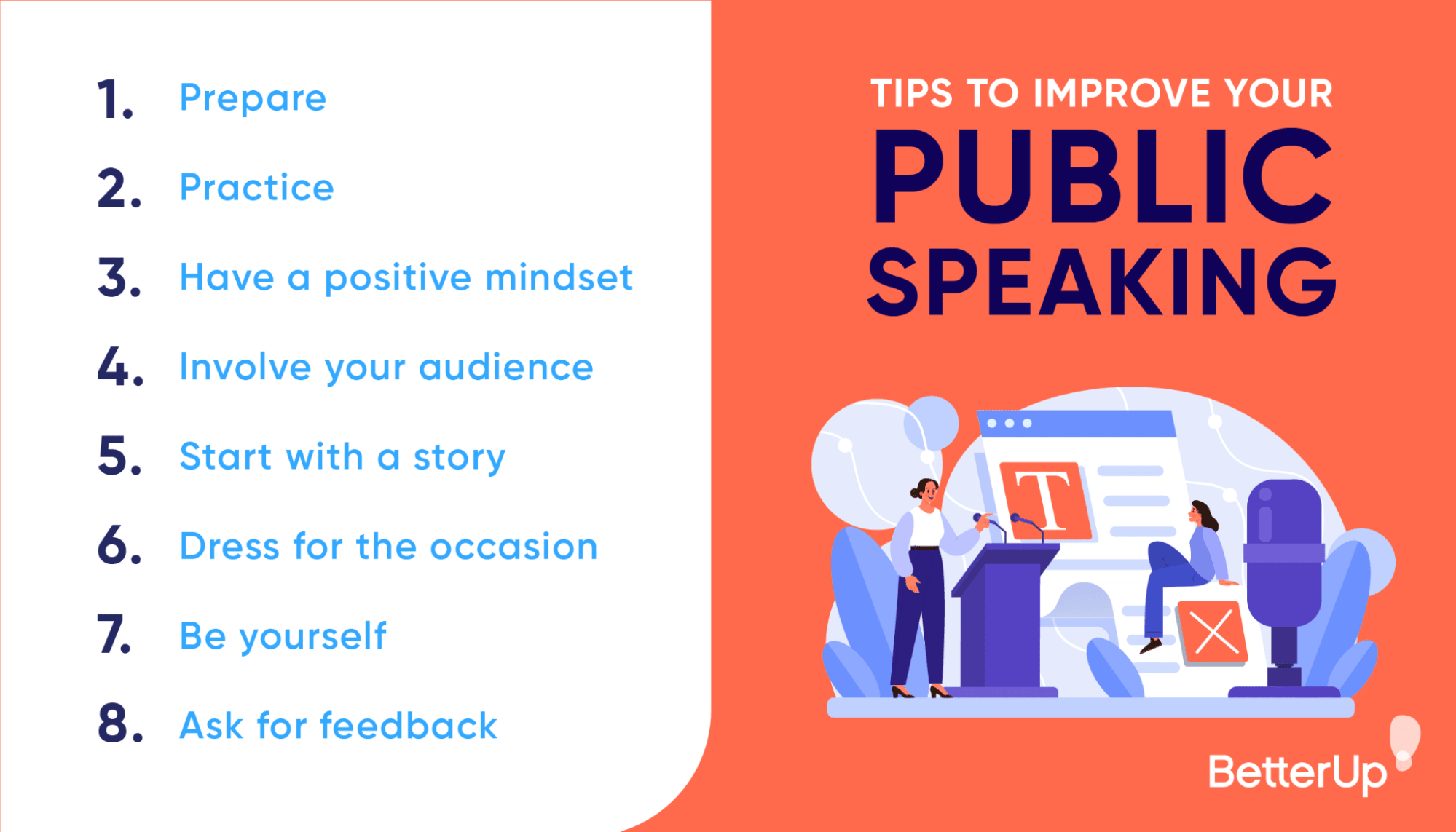 A list of 8 tips to improve public speaking skills