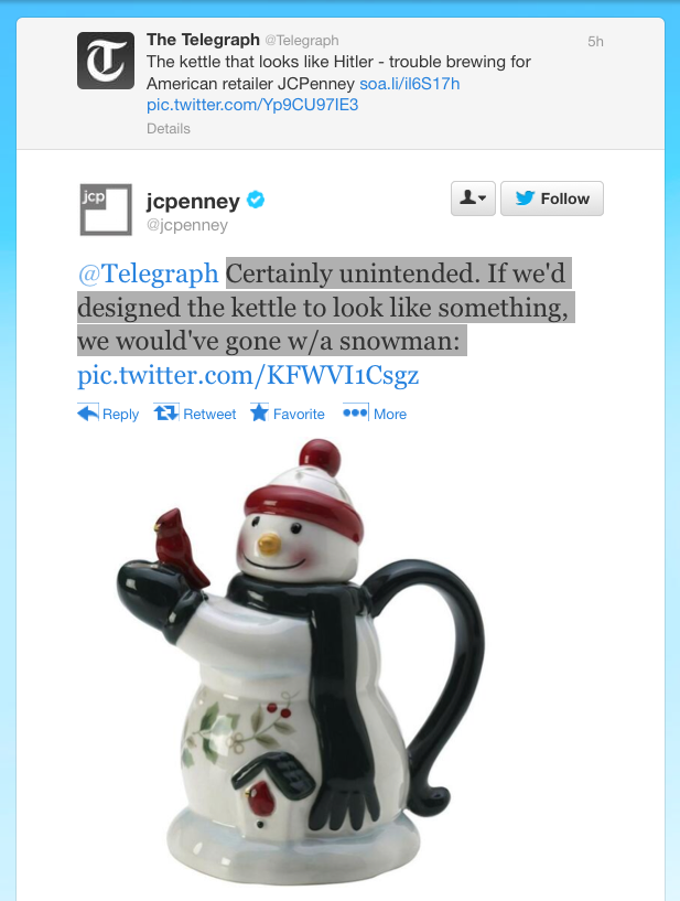 JCPenney's crisis management efforts regarding a teapot on social media.