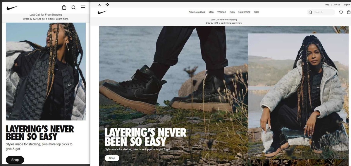 Nike's mobile-friendly website.