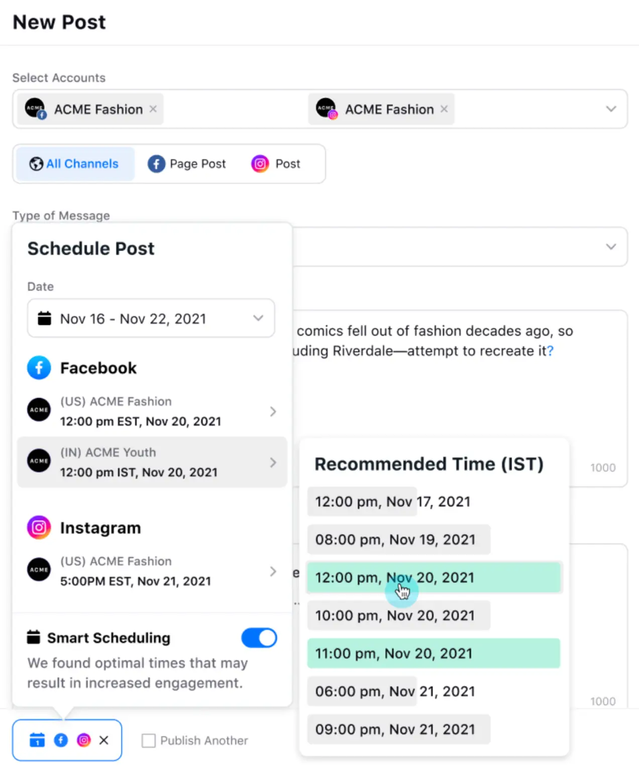 Sprinklr's Smart Scheduling feature.