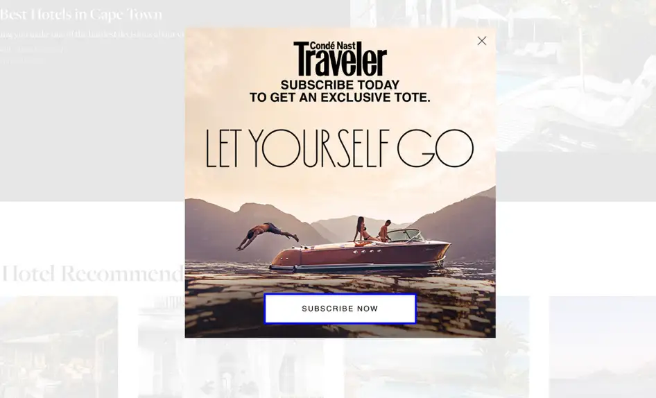 Exit intent pop-up in Condé Nast website