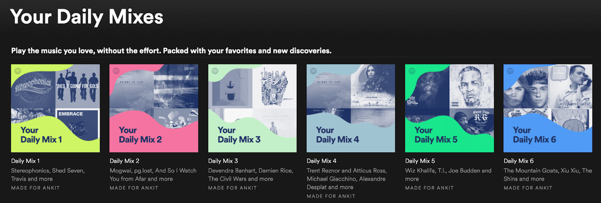 A portion of the Spotify app's UI containing 'daily mixes'