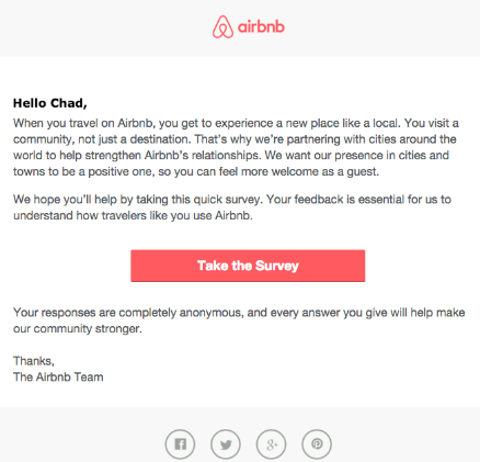 A customer-centric survey sample by Airbnb