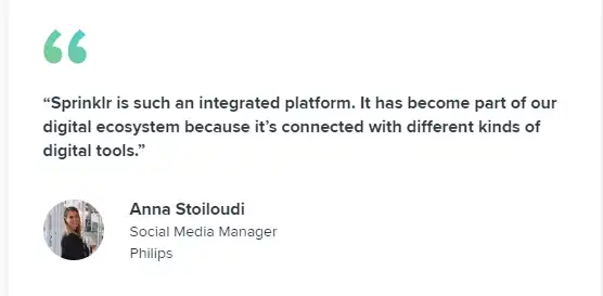 Client testimonial highlighting Sprinklr Marketing value
