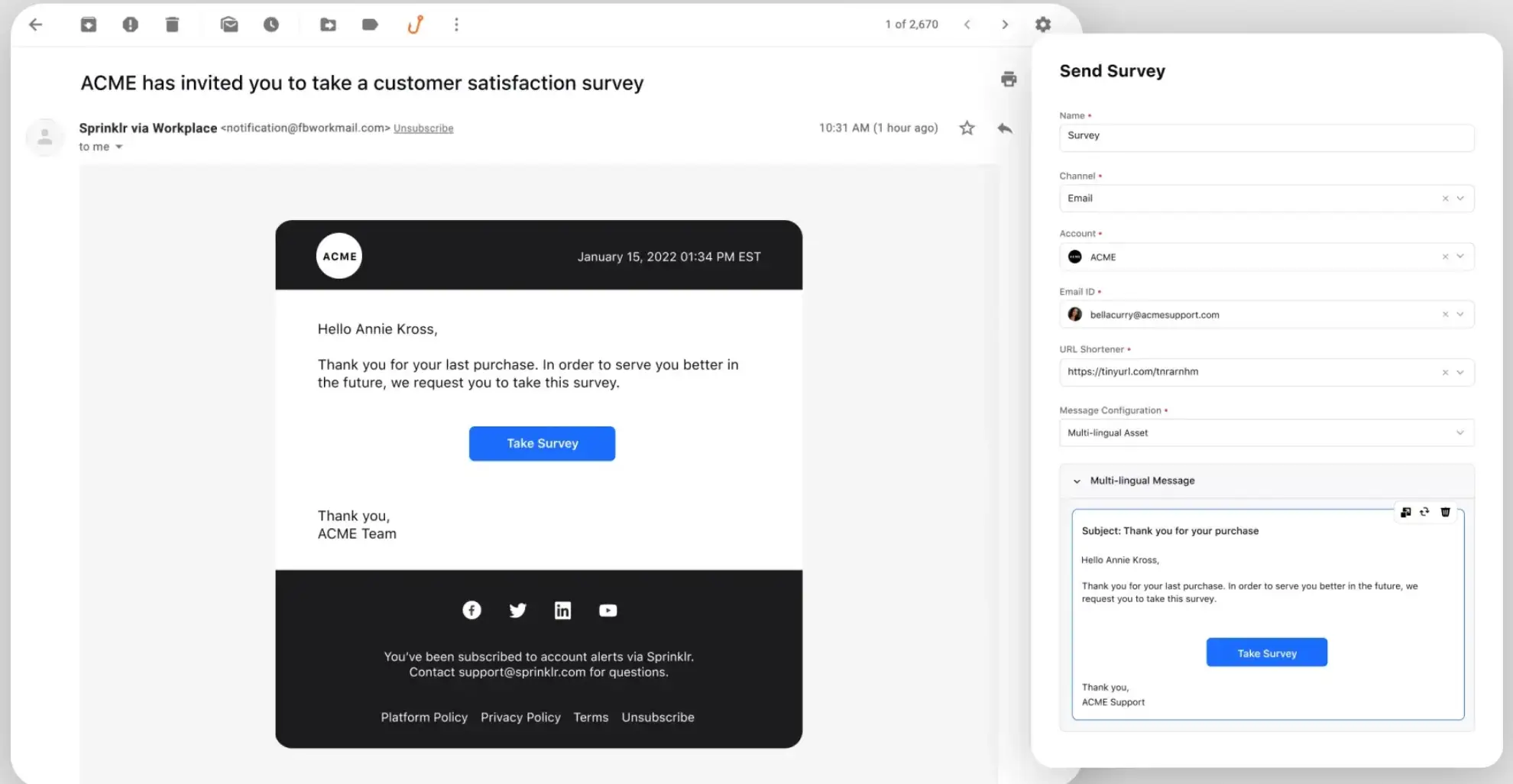 Sprinklr's Omnichannel Survey feature.