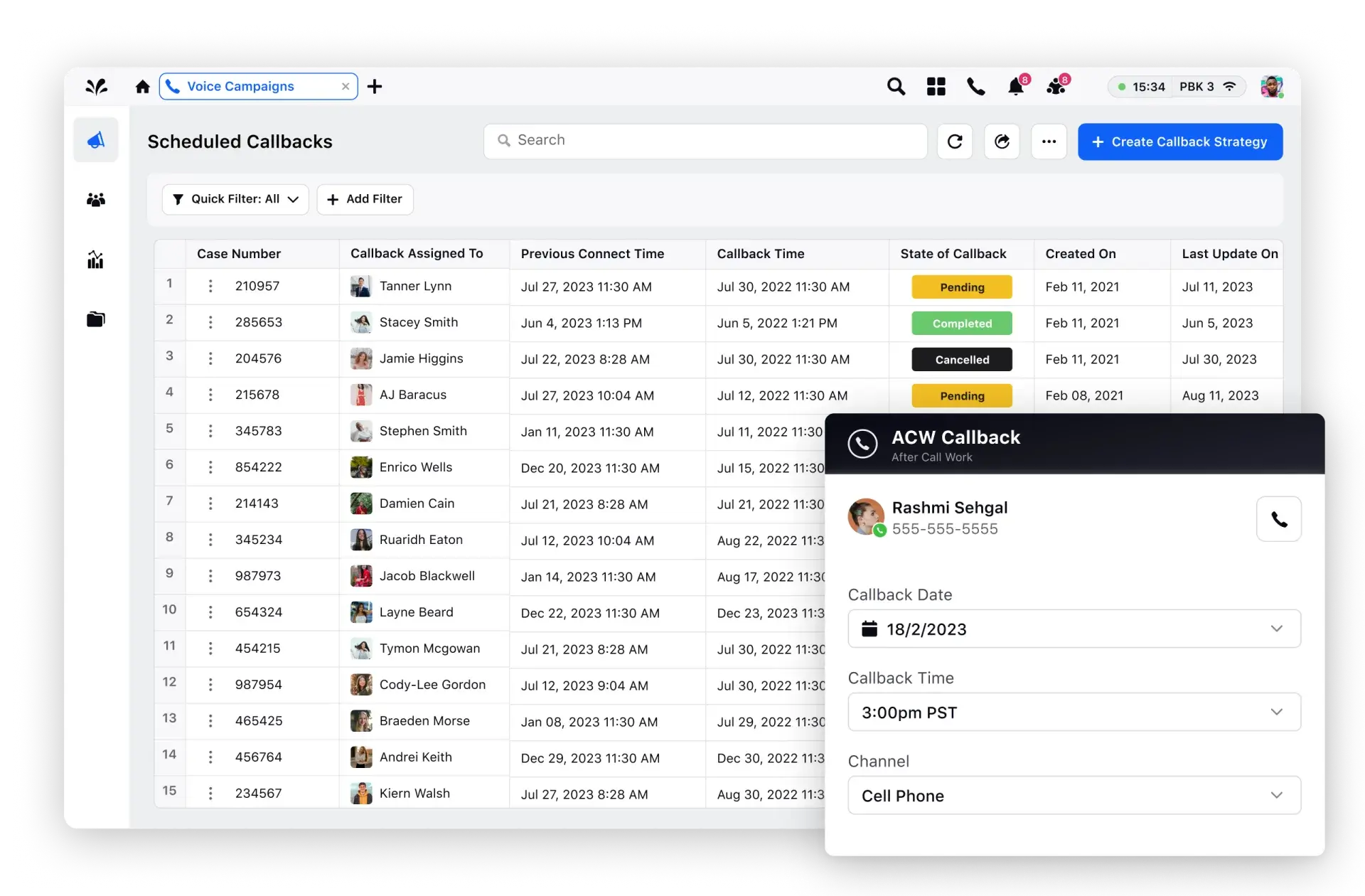 Scheduled callbacks dashboard in Sprinklr to enable outbound calling and omnichannel routing