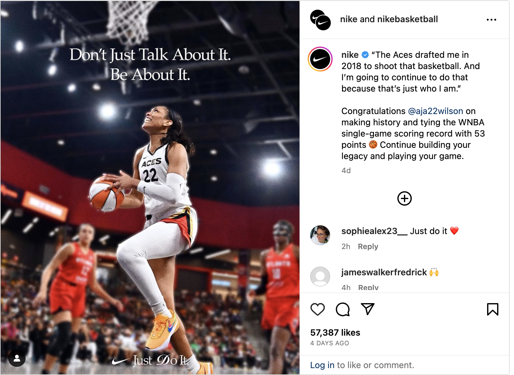 Nike-s Instagram post testifying their consistent social media content strategy