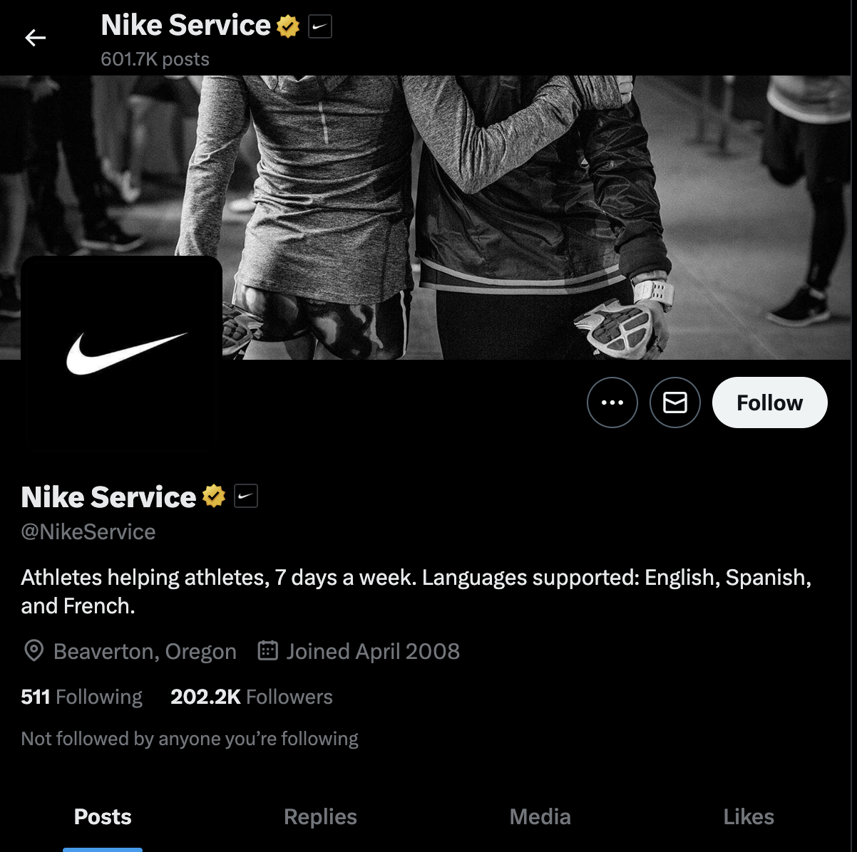Nike-s dedicated support channel on X