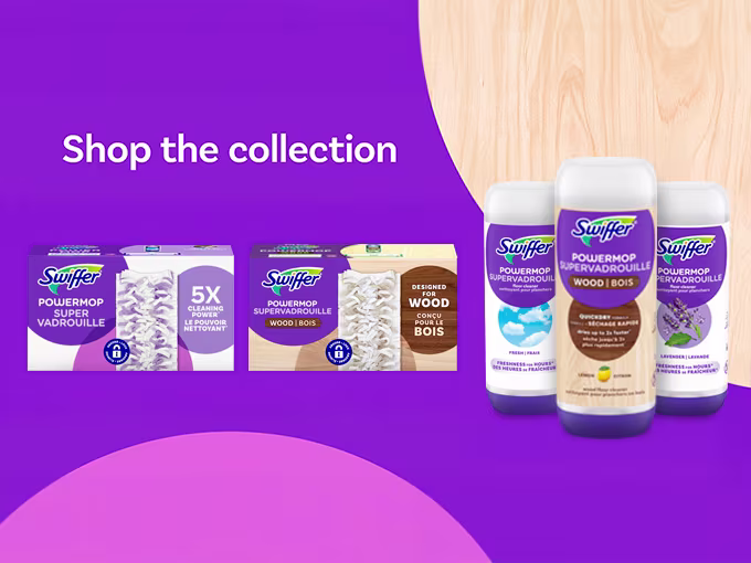 Shop the collection: PowerMop family products on purple background