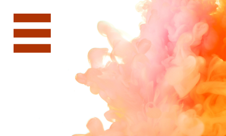 A vibrant image featuring an abstract swirl of orange and pink colors, on the left side, there are three horizontal lines representing the letter E.