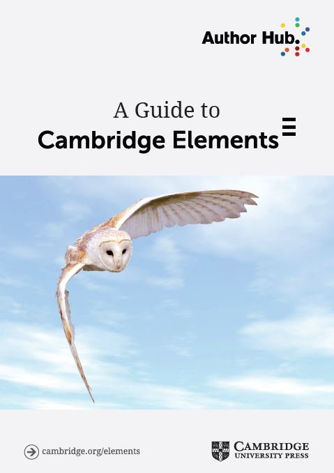 The cover image for the guide is grey with the words "a guide to Cambridge Elements". There is also a photograph of a barn owl against a blue sky.