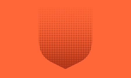 Dark orange dot pattern fills a shield shape, representative of the Cambridge University Press logo, on a bright orange background.