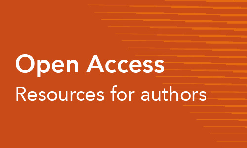 A bright orange background, with light orange stripes has superimposed text in a white font that reads Open Access, resources for authors 