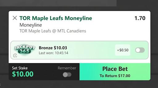 bet365 Canada betslip screenshot