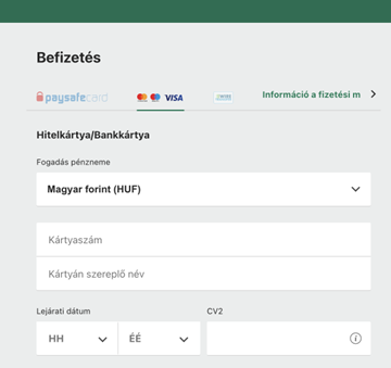 bet365 Magyarország befizetés képernyő