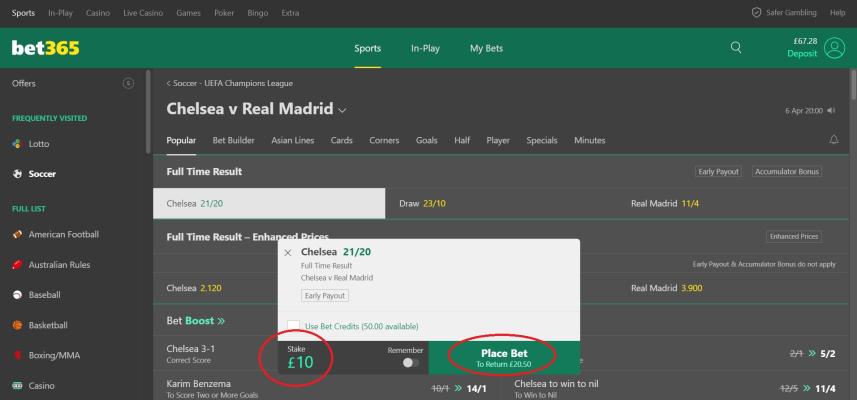 bet365 Place Bet Step 2