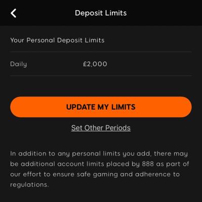 888 deposit limits