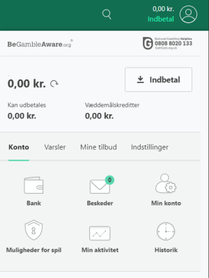 Bet365 Danmark konto-menu