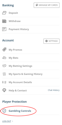 sportingbet gambling controls menu