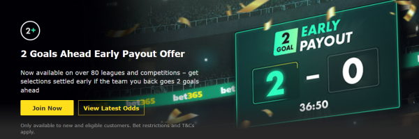 2 Goals Ahead Early Payout Offer - Bet365 Feature