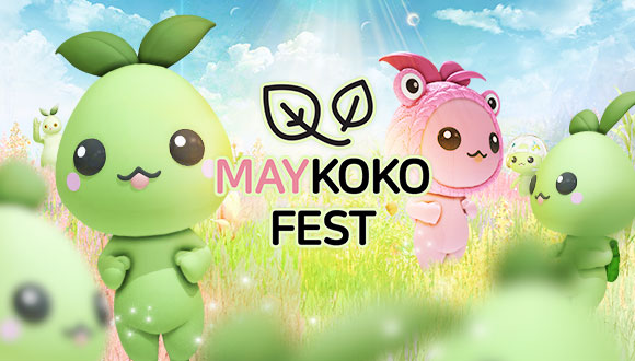 Un grupo de mokokos se reúne alrededor del logo del Festival Maykoko