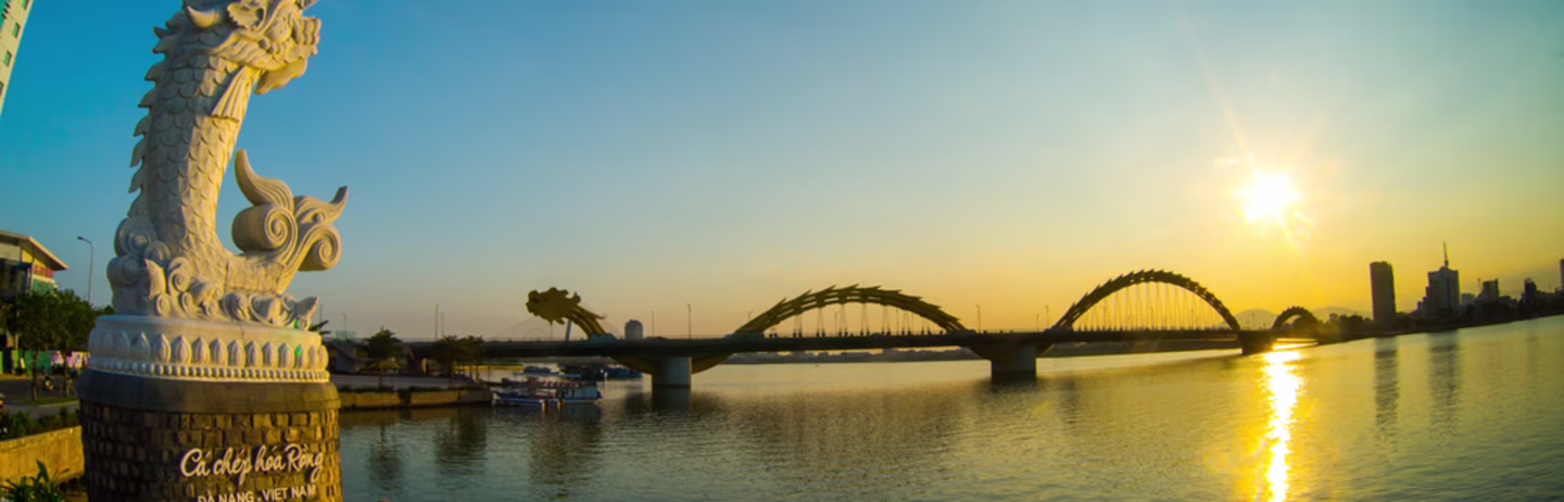 Dragon River Bridge ( Rong Bridge) in sunset in Da Nang, Vietnam.