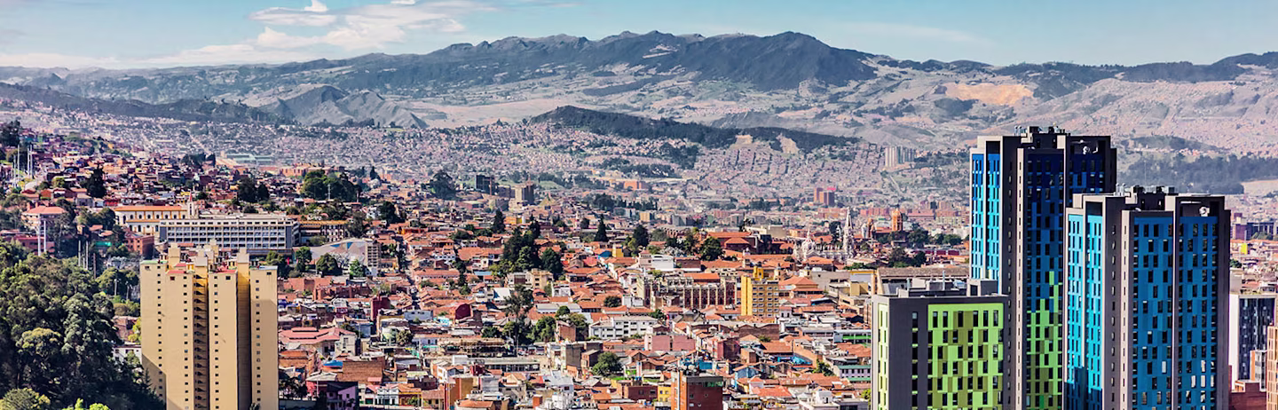 Panoramic aerial view of Bogota city in Colombia.