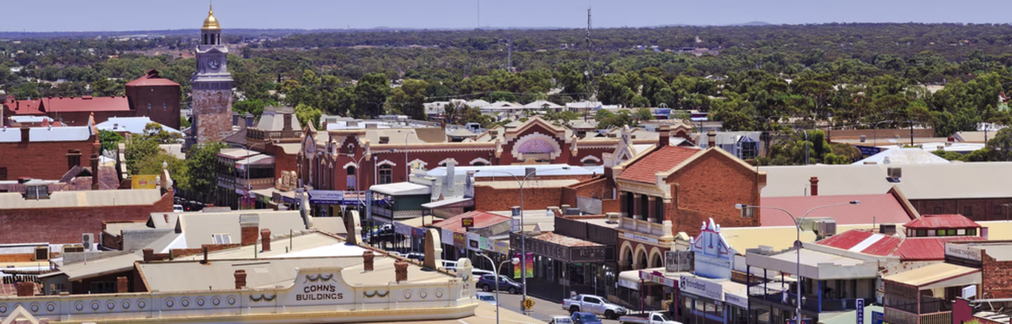 Aerial view of the main avenue of the city of Kalgoorlie in Western Australia