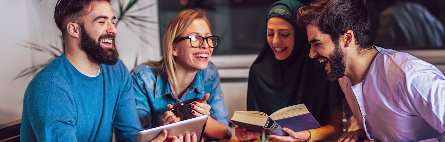 Two families discuss about IELTS over coffee