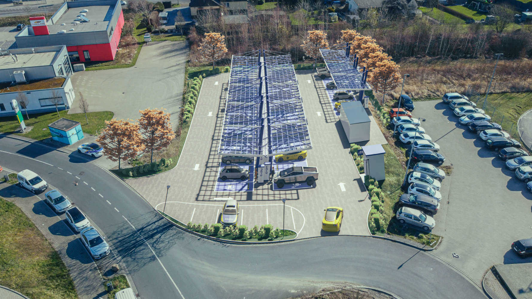 Entwurf des geplanten EnBW Schnellladeparks in Kamen
