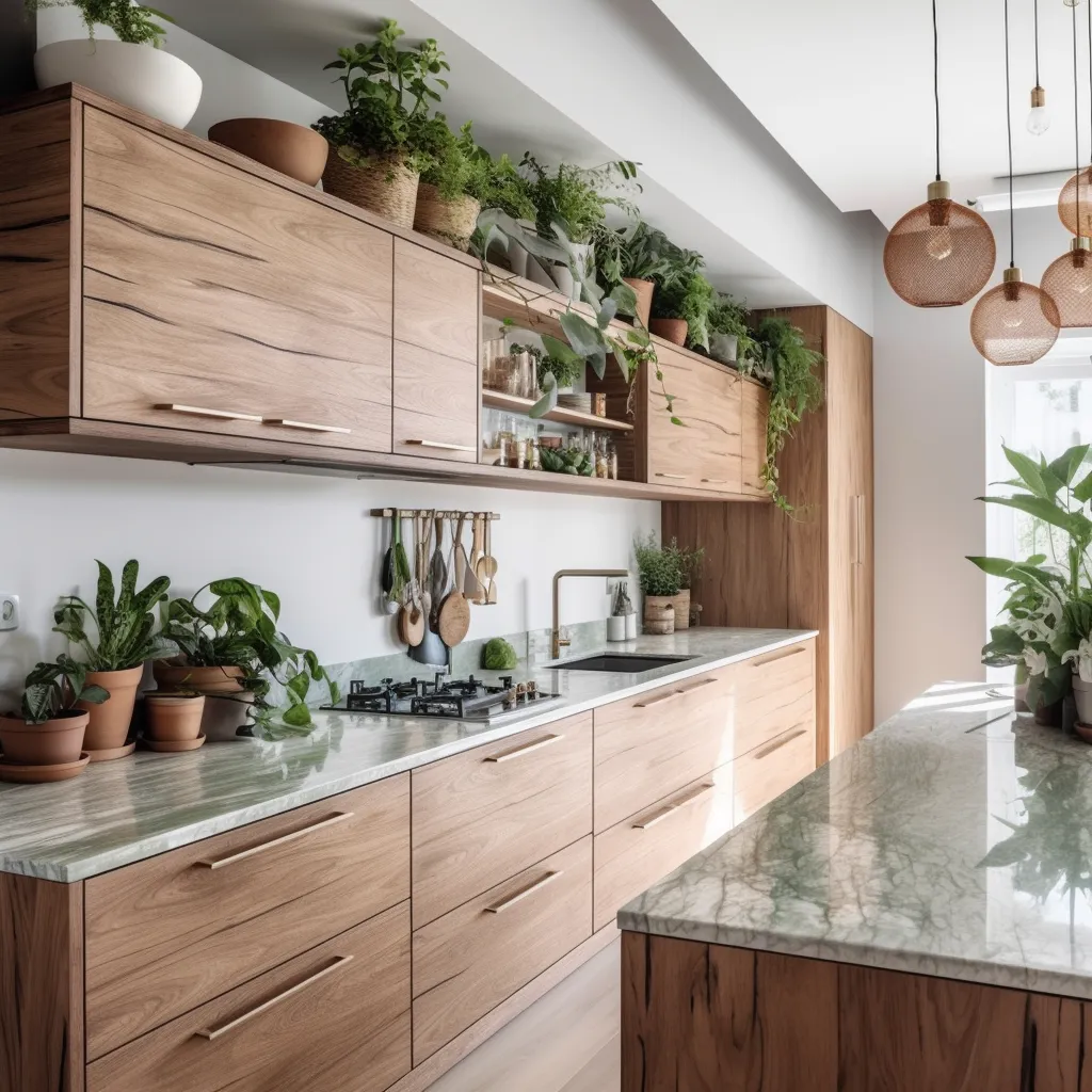 Kitchen Cabinet with Plants and Decorative Items