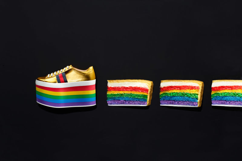 Gucci rainbow platform shoes with rainbow cake
