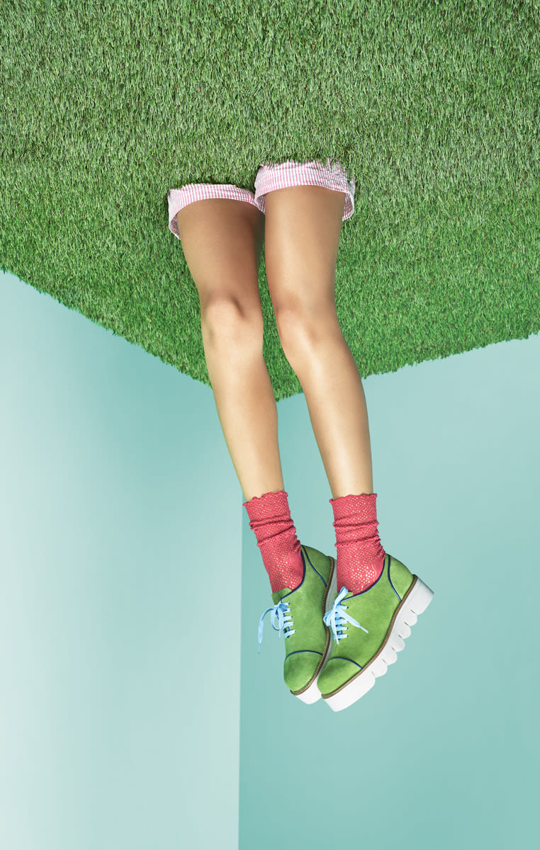 Green shoes with pink socks