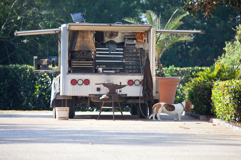 farriers truck with a basset hound 