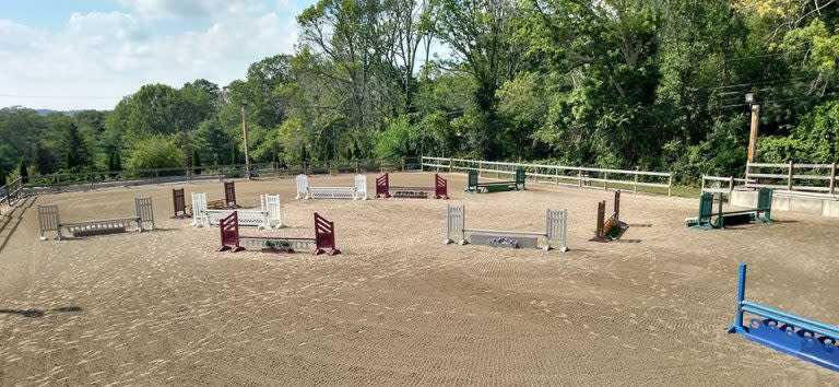 A hunter course set up at a horse show.