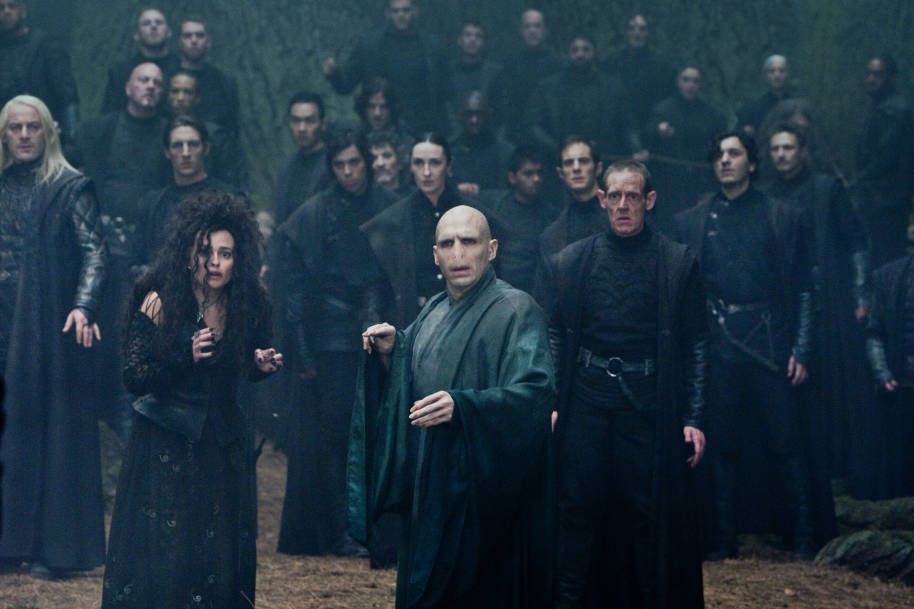 Voldemort and his Death Eaters in the Forbidden Forrest from The Deathly Hallows 