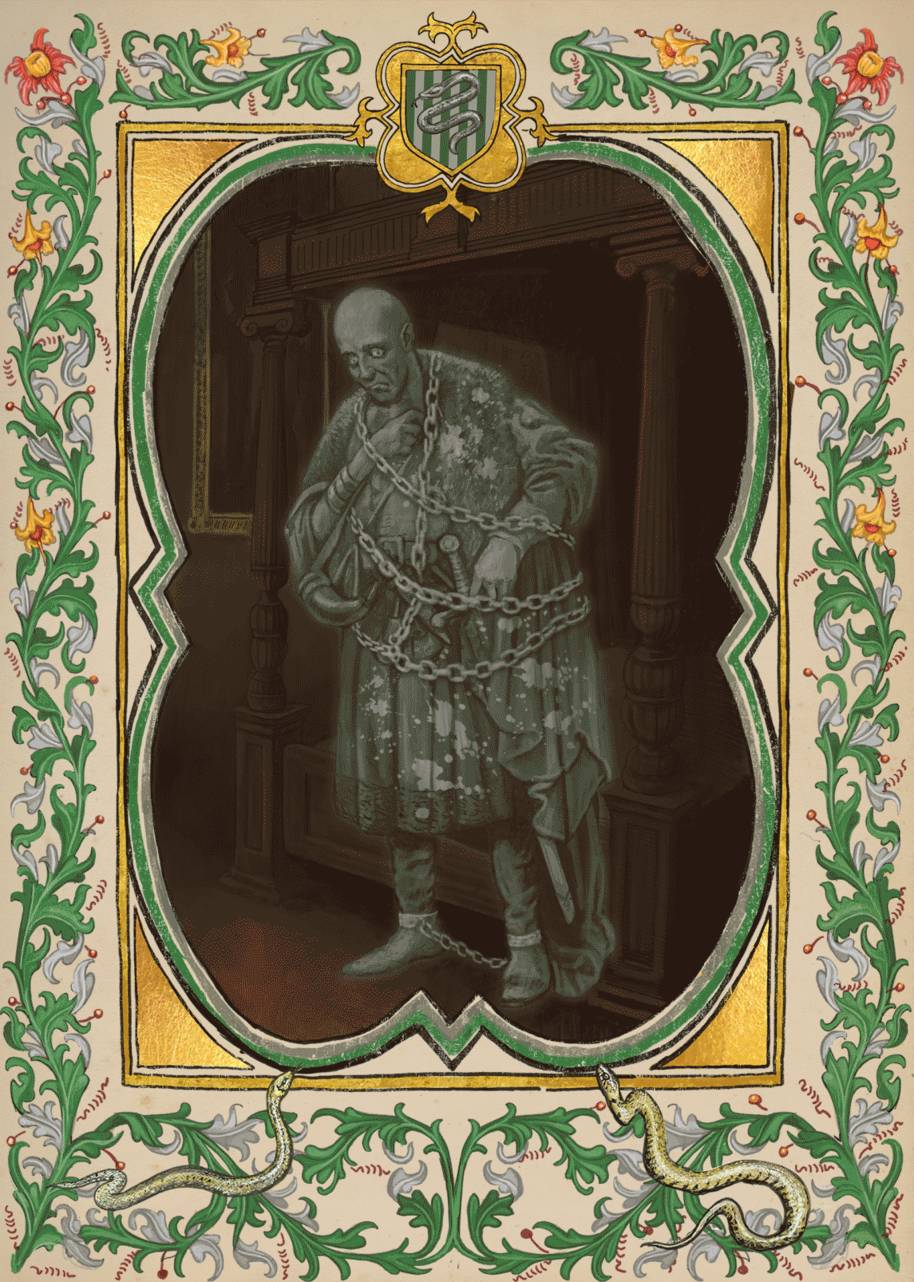 Animated illustration of the Slytherin house ghost, the Bloody Baron